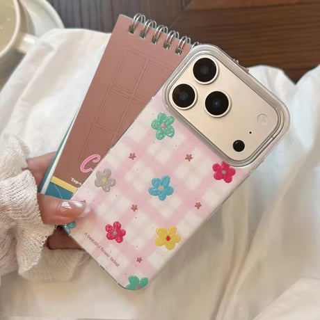 S75643 カラフルフラワーチェックiPhoneケース