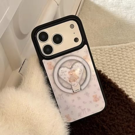 K23094 くまちゃんハートMagSafeグリップiPhoneケース