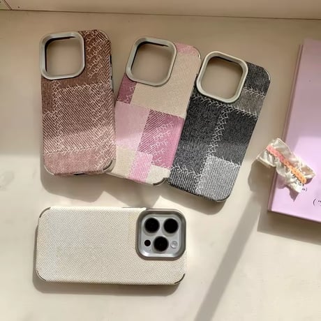 S74944 チェック×ファブリック iPhoneケース