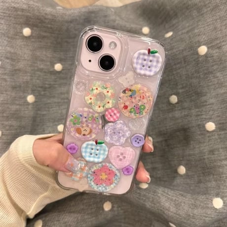 L62415 パステルボタンミックス クリアiPhoneケース
