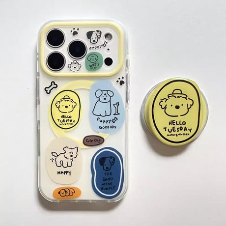 K23114 ポップドッグステッカー風 MagSafeグリップ付きiPhoneケース