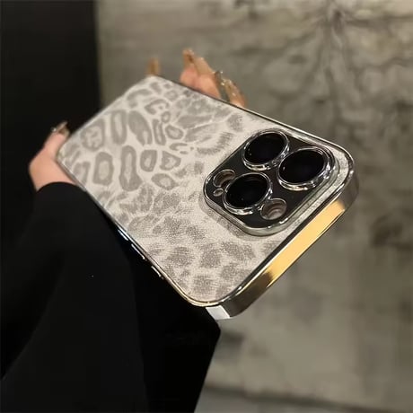 S74693 レオパード柄メタリックフレームiPhoneケース