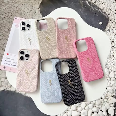 S75260 ローズモチーフ レザーテクスチャー iPhoneケース