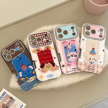 S75152 ふわもこアニマル刺繍 iPhoneケース