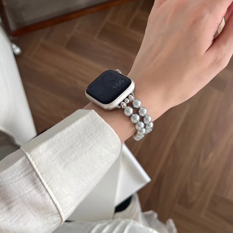 N00148 パールリボンの2連アップルウォッチバンド