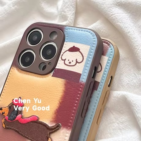 S74470 ほっこりダックスの刺繍iPhoneケース