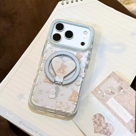 K23134 くまねこハート MagSafeグリップ付きiPhoneケース