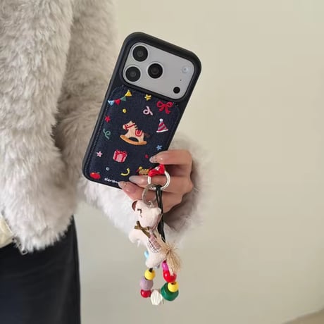 S75262 デニム刺繍デザイン iPhoneケース