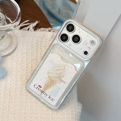 K23189 クリーミーアイス カードポケット付きクリアiPhoneケース