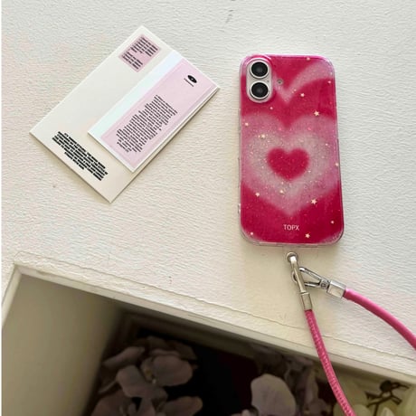 K22657 ストラップ付ききらめきハートグラデーション iPhoneケース
