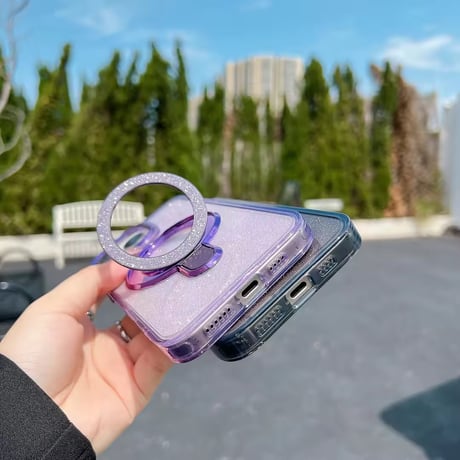 K22806 MagSafe対応 グリッタースタンドiPhoneケース