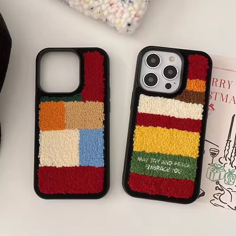 S74946 カラフルもこもこブロック iPhoneケース