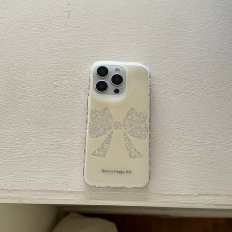 S74589 レースリボンのホワイトiPhoneケース