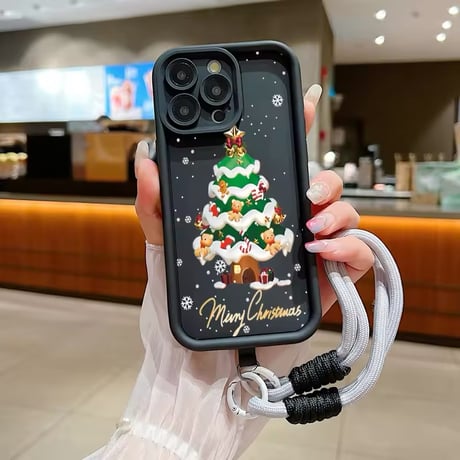 K22625 ストラップ付きクリスマスケーキ＆ツリー iPhoneケース