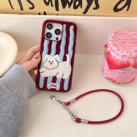 K22898 ふわもこわんちゃんストラップ付きiPhoneケース
