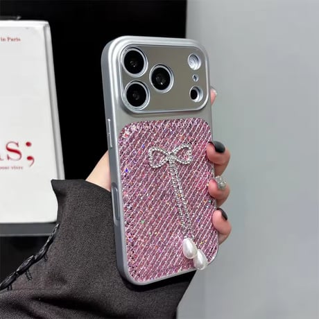 S75419 パールリボングリッターiPhoneケース