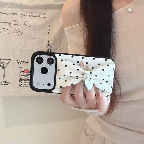 K23034 ドットリボン ハートチャーム付き iPhoneケース