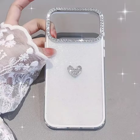 S75144 きらめきハートのホワイトラメ iPhoneケース