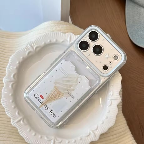 K23189 クリーミーアイス カードポケット付きクリアiPhoneケース
