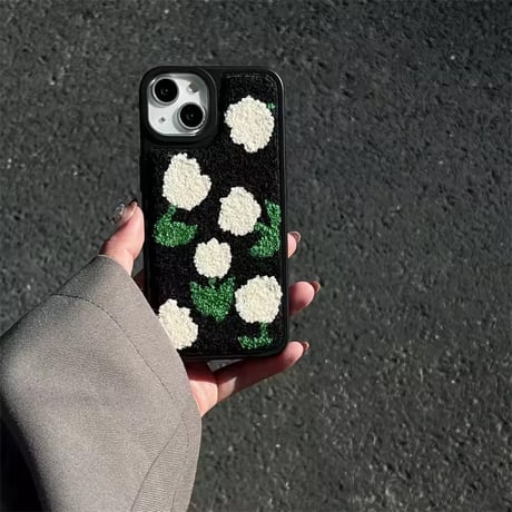 S74947 もこもこホワイトフラワー iPhoneケース