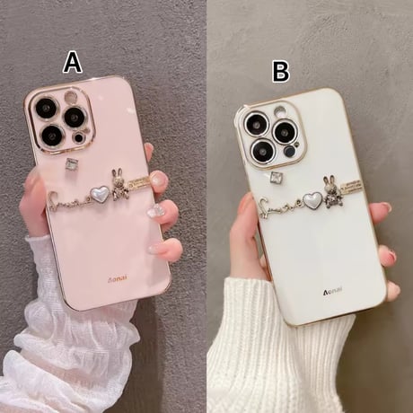 S74640 きらきらハートとうさぎのビジューiPhoneケース