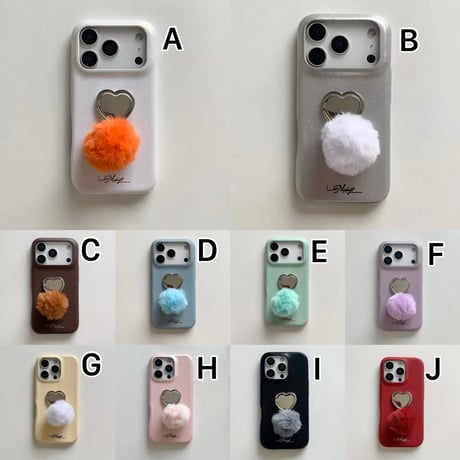 K22993 ふわもこハートポンポン iPhoneケース