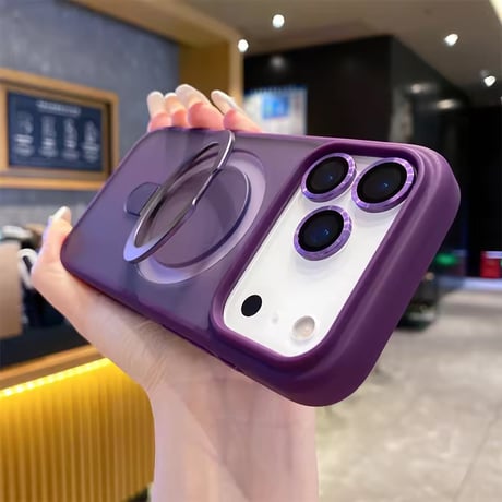 K22873 MagSafe対応くすみカラーのリング付きiPhoneケース