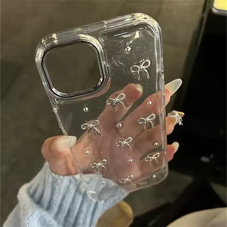 L62421 きらめきリボンクリアグリッターiPhoneケース