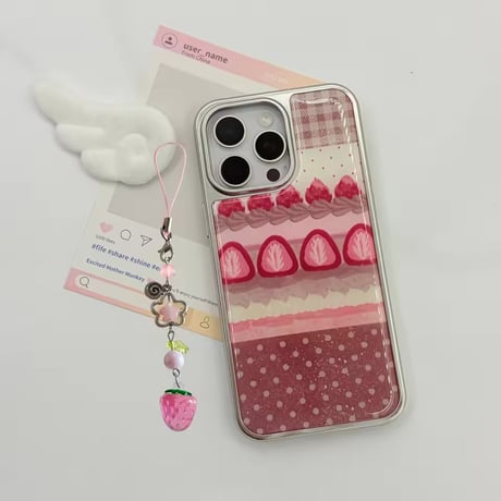 S75443ストラップ付きストロベリーケーキデザインiPhoneケース