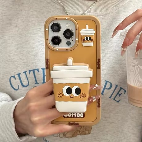 K22615 クッキーラテカップ iPhoneケース（スタンド付き）