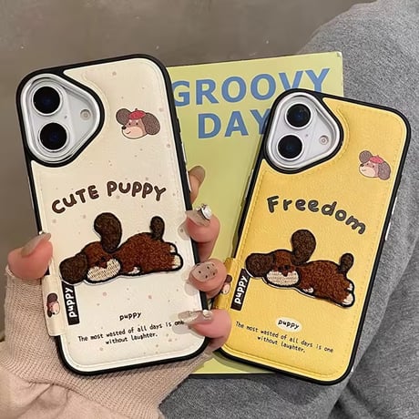 S75009 ふわもこパピー刺繍 iPhoneケース