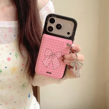 K23017 リボンチェックミラーiPhoneケース