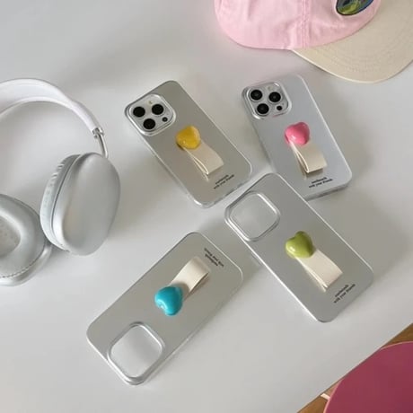 K22864 ぷっくりハートのメタリックiPhoneケース