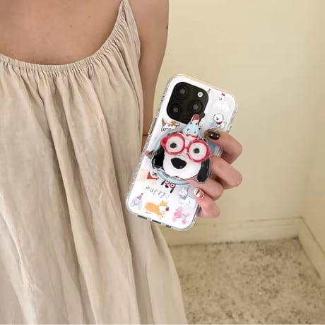 K23070 わんちゃんイラストMagSafeグリップ付きiPhoneケース