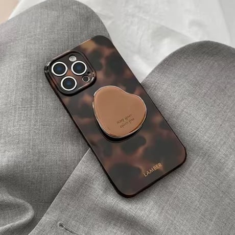 K22852 ハートグリップ付きべっ甲風iPhoneケース