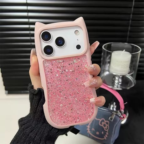 S74988 ねこ耳グリッター iPhoneケース