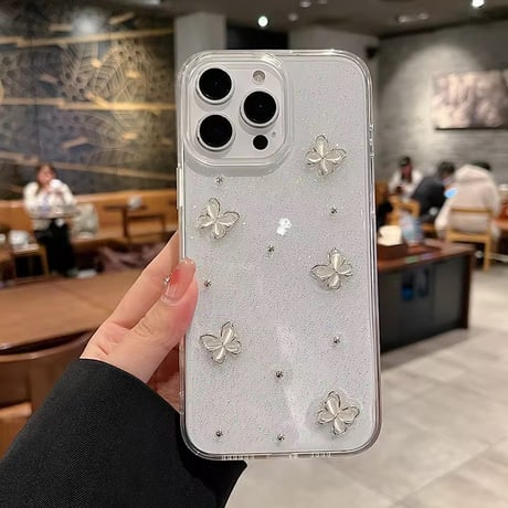 L62344 シルバーバタフライグリッター iPhoneケース