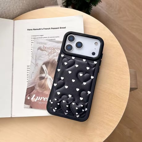 K23042 ハートドット キルティングiPhoneケース（ハートスタンド付き）