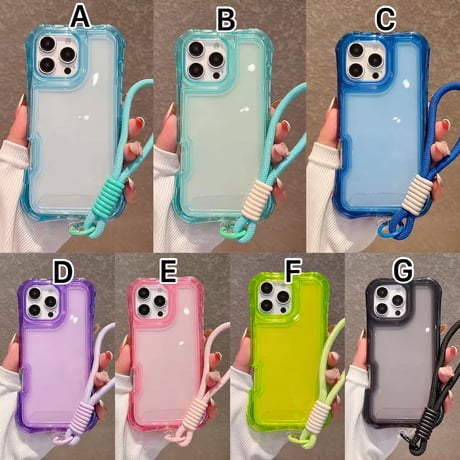 K23169 カラーフレームハンドストラップ付きiPhoneケース