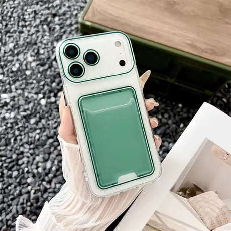 K22927 カラーフレーム付きカード収納クリアiPhoneケース