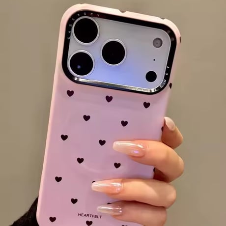K22999 MagSafe対応 フラワーグリップ付き ハートドットiPhoneケース