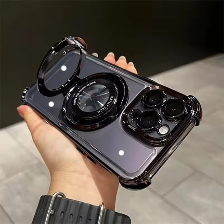K23012 MagSafe対応 メタルリング付きクリアiPhoneケース