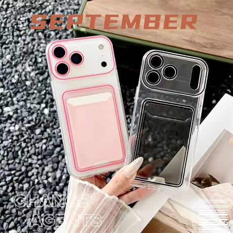 K22927 カラーフレーム付きカード収納クリアiPhoneケース