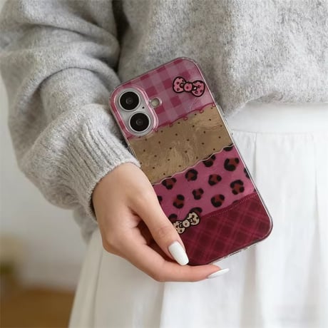S75441 リボンミックスパターンピンクiPhoneケース