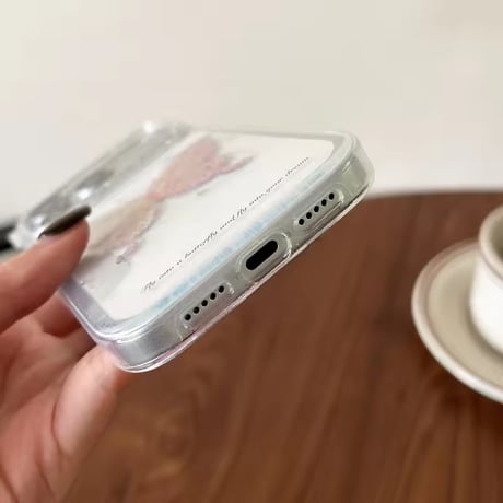 L62445 きらめきバタフライストラップ付きクリアiPhoneケース