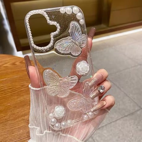 L62205 きらめく蝶とパールのiPhoneケース