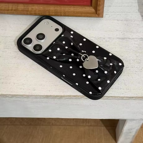 K23034 ドットリボン ハートチャーム付き iPhoneケース