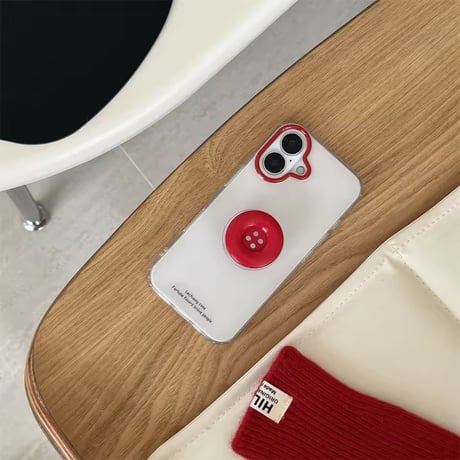 K23036 レトロボタンスタンド付きクリアiPhoneケース
