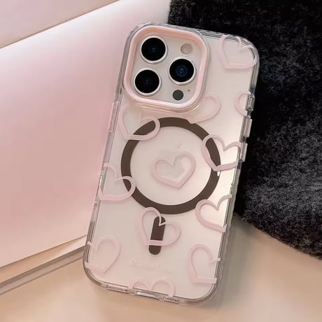 L62325 ピンクハートクリア iPhoneケース（MagSafe対応／通常タイプ）