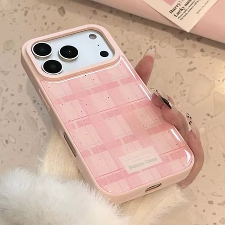 S75213 ピンクチェック グロウiPhoneケース